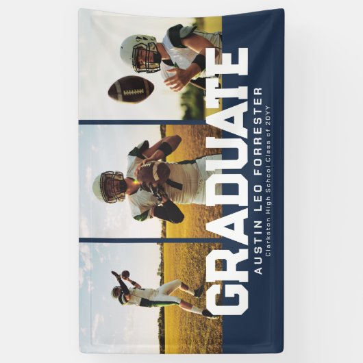 Graduate fett sportliche Marine drei Foto Abschlus Banner (Vertikal)