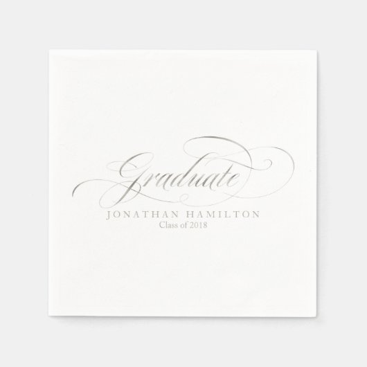 Graduate Foil Silver Extravagant Calligrafy Abschl Serviette (Vorderseite)