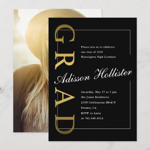 Graduate Formal Gold Black Foto Graduation Party Einladung