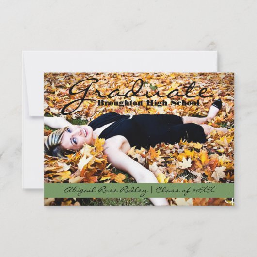 Graduate Foto | 3x5 Grünstreifen Einladung (Vorderseite)