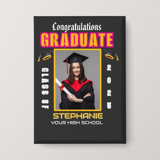 Graduate Foto Abschluss Herzlichen Glückwunsch Button (Vorderseite)