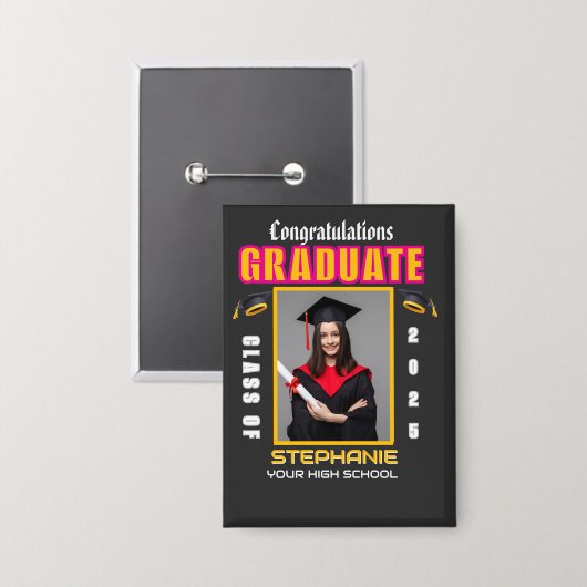 Graduate Foto Abschluss Herzlichen Glückwunsch Button (Vorderseite/Rückseite)