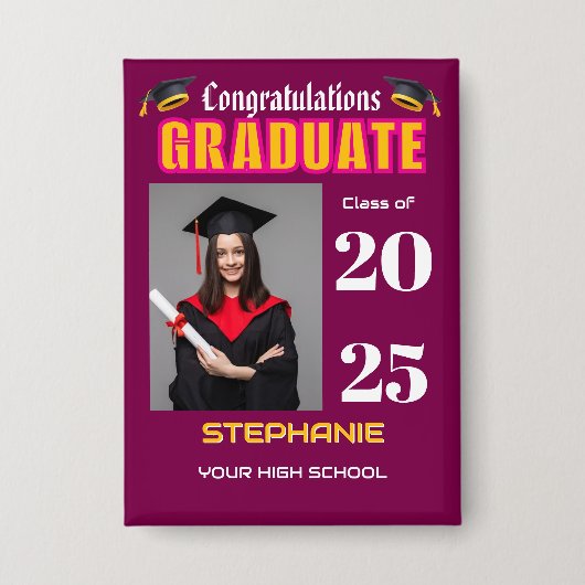 Graduate Foto Abschluss Herzlichen Glückwunsch Button (Vorderseite)