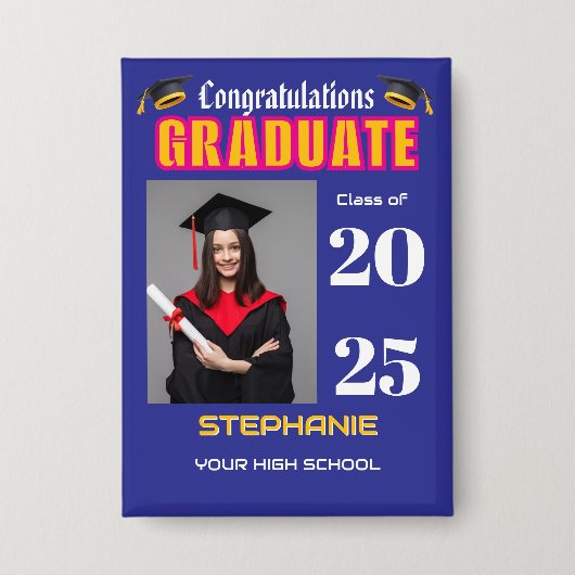 Graduate Foto Abschluss Herzlichen Glückwunsch Button (Vorderseite)