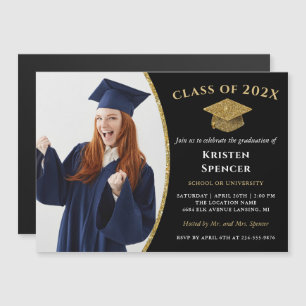 Graduate Foto Abschluss Modernes Black Gold Magnet