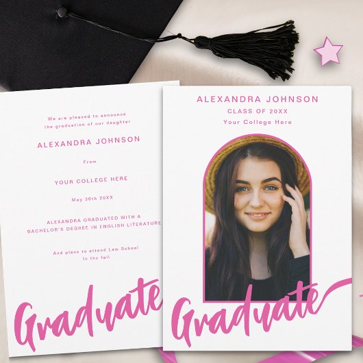 Graduate Foto Arch Modernes rosa Skript Ankündigung