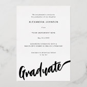 Graduate Foto Arch Stilvolle Script Black Gold Folieneinladung (Rückseite)