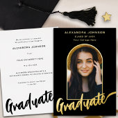 Graduate Foto Arch Stilvolle Script Black Gold Folieneinladung