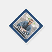 Graduate Foto Bold Script Blue Party Serviette (Ecke)