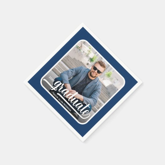 Graduate Foto Bold Script Blue Party Serviette (Ecke)