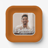 Graduate Foto Bold Script Burnt Orange Abschluss Pappteller (Vorderseite)
