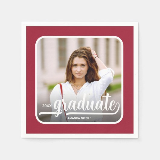 Graduate Foto Bold Script Crimson Serviette (Vorderseite)