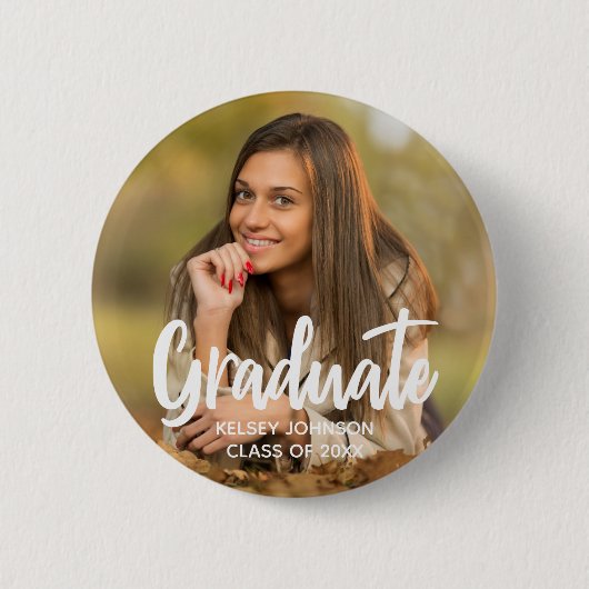 Graduate Foto Bold Script Custom Graduation Party Button (Vorderseite)