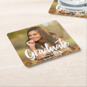 Graduate Foto Bold Script Custom Graduation Party Rechteckiger Pappuntersetzer (angewinkelt)