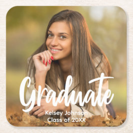 Graduate Foto Bold Script Custom Graduation Party Rechteckiger Pappuntersetzer
