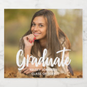 Graduate Foto Bold Script Custom Graduation Party Schaumweinetikett (Einzelnes Label)