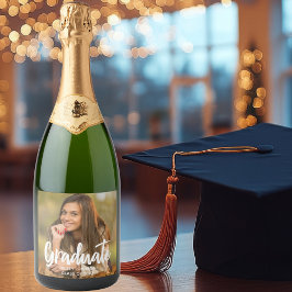 Graduate Foto Bold Script Custom Graduation Party Schaumweinetikett