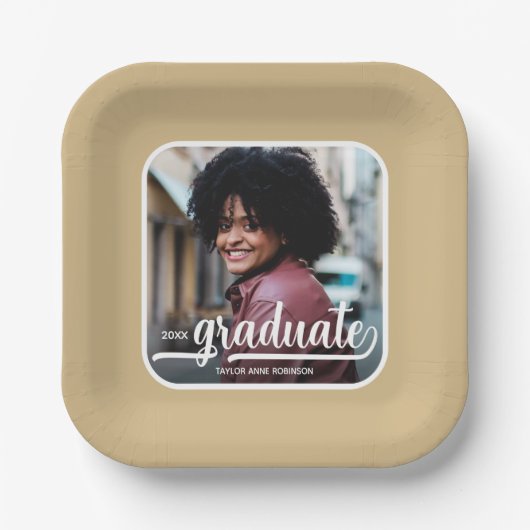 Graduate Foto Bold Script Gold Abschluss Pappteller (Vorderseite)