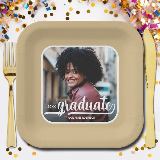 Graduate Foto Bold Script Gold Abschluss Pappteller