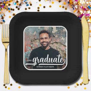 Graduate Foto Bold Script Graduation Party Black Pappteller