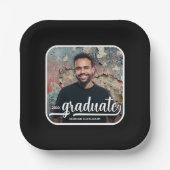 Graduate Foto Bold Script Graduation Party Black Pappteller (Vorderseite)