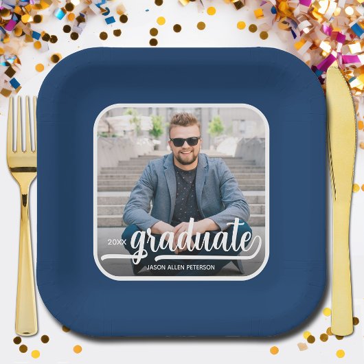 Graduate Foto Bold Script Graduation Party Pappteller