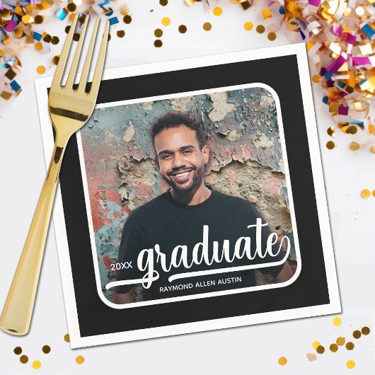 Graduate Foto Bold Script Graduation Party Serviette