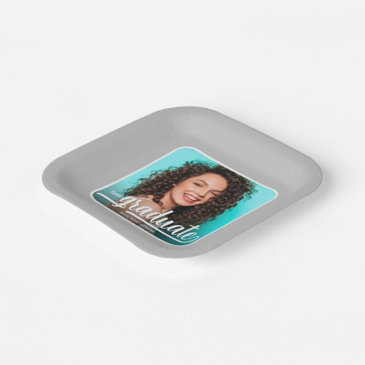 Graduate Foto Bold Script Grau Abschluss Pappteller (Gewinkelt)