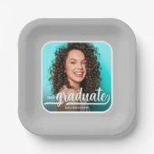 Graduate Foto Bold Script Grau Abschluss Pappteller (Vorderseite)