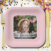 Graduate Foto Bold Script Pink Abschluss Pappteller