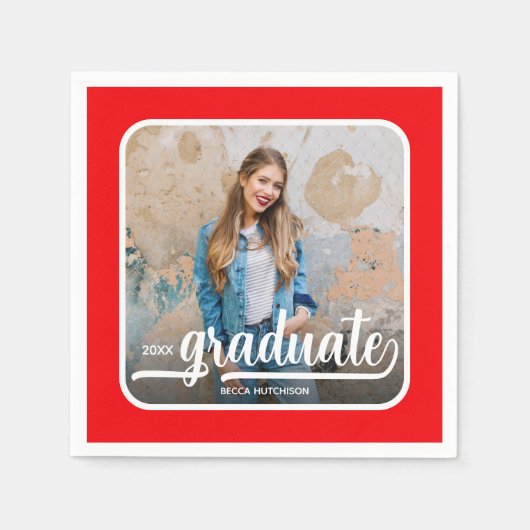 Graduate Foto Bold Script Red Serviette (Vorderseite)