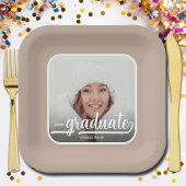 Graduate Foto Bold Script Taupe Abschluss Pappteller