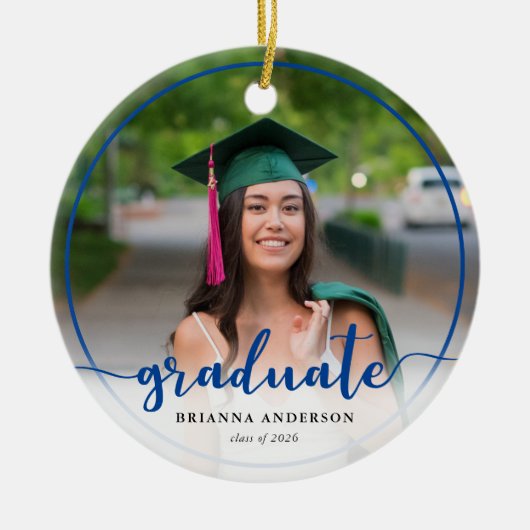 Graduate Foto Calligraphy Dark Blue Keramik Ornament (Vorne)
