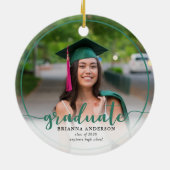 Graduate Foto Calligraphy Dark Green Keramik Ornament (Hinten)