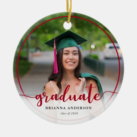 Graduate Foto Calligraphy Red Keramik Ornament (Vorne)
