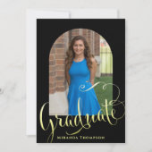 Graduate Foto Calligraphy Script Black Gold Arch Einladung (Vorderseite)