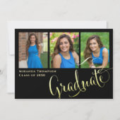Graduate Foto Calligraphy Script Black Gold Einladung (Vorderseite)