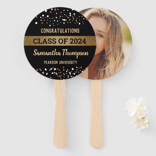 Graduate Foto Class of 2024 Gold Black Glückwunsch Fächer (Vorne und Hinten)