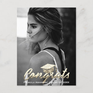 Graduate Foto Class of Year Name Gold Glitzer Postkarte