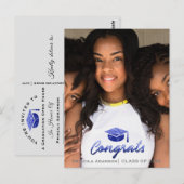 Graduate Foto Class Year Name Royal Blue Glitzer Postkarte (Vorne/Hinten)