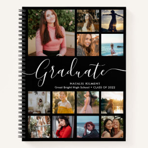 Graduate Foto Collage Abschluss Black and Gold Notizblock