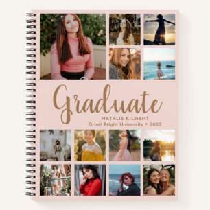 Graduate Foto Collage Abschluss Rosa und Gold Notizblock