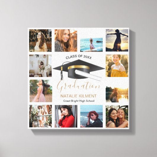 Graduate Foto Collage Black and Gold Abschluss Leinwanddruck (Vorderseite)