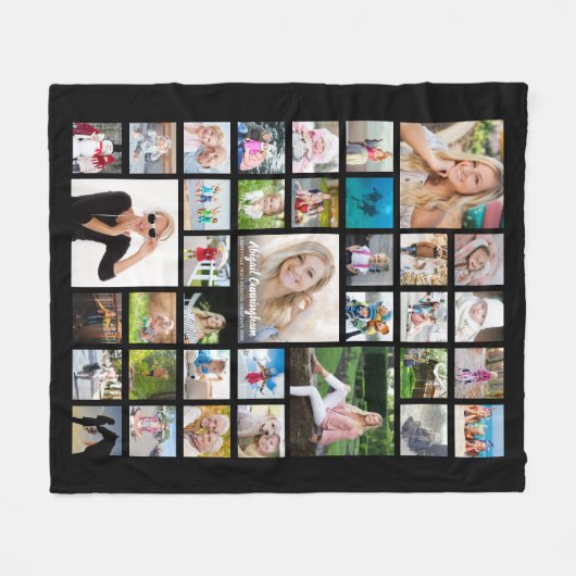 Graduate Foto Collage Chic Script Name Black Fleecedecke (Vorderseite (Horizontal))