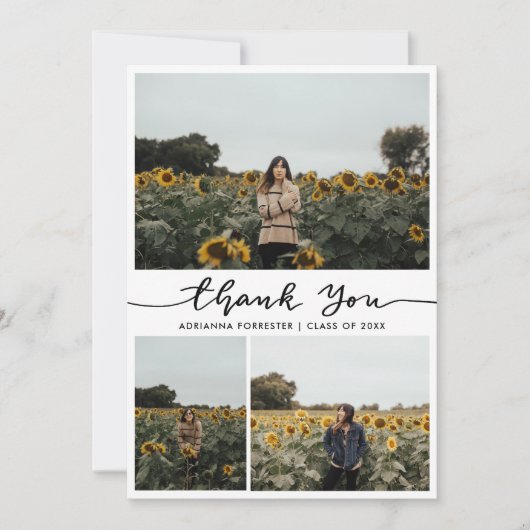 Graduate Foto Collage Danke, Script Dankeskarte (Vorderseite)