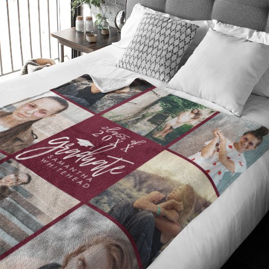 Graduate Foto Collage Fleece Blanket Burgundy