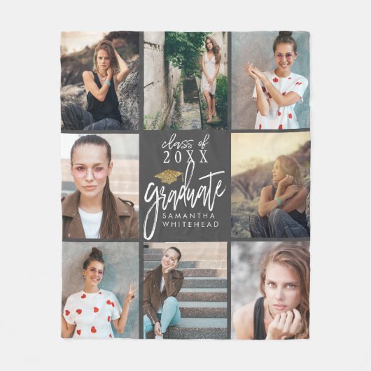 Graduate Foto Collage Gold Glitzer Cap Dunkelgrau Fleecedecke (Vorderseite)