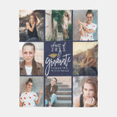 Graduate Foto Collage Gold Glitzer Cap Navy Blue Fleecedecke (Vorderseite)