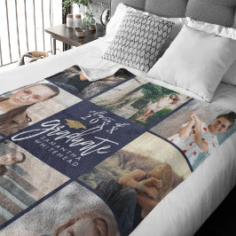 Graduate Foto Collage Gold Glitzer Cap Navy Blue Fleecedecke