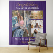 Graduate Foto Collage Lila Grad 2025 Hintergrund Wandteppich (Beispiel)